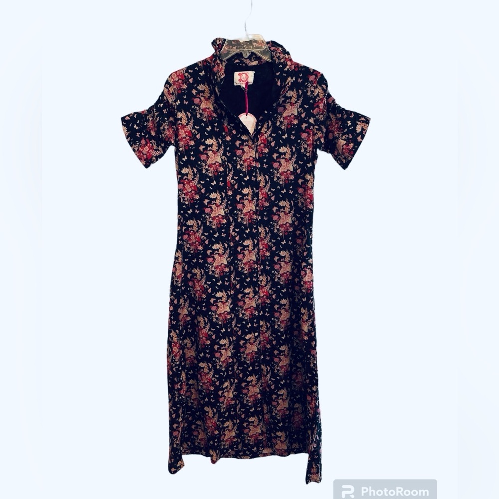 Victoria Dunn XS black and pink floral NWT maxi dress